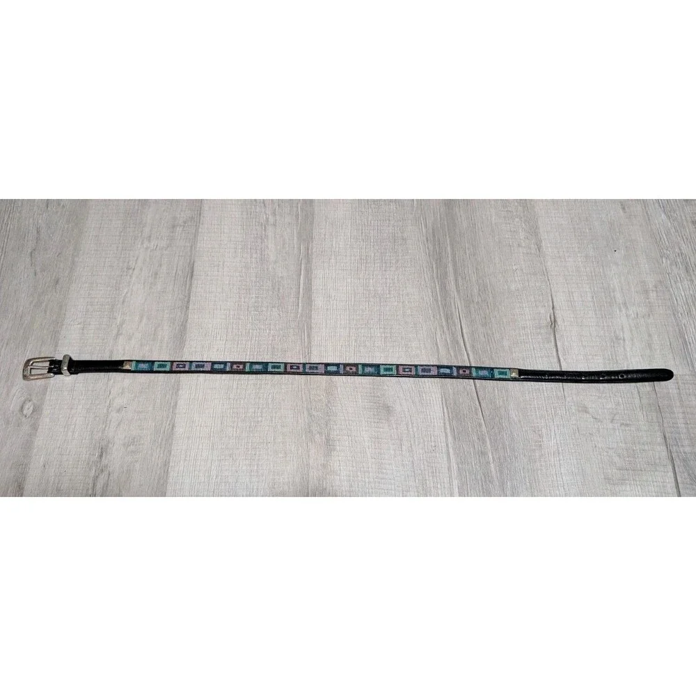 Brighton Beaded Leather Skinny Belt Size Medium 30 Southwestern Q3502 Black